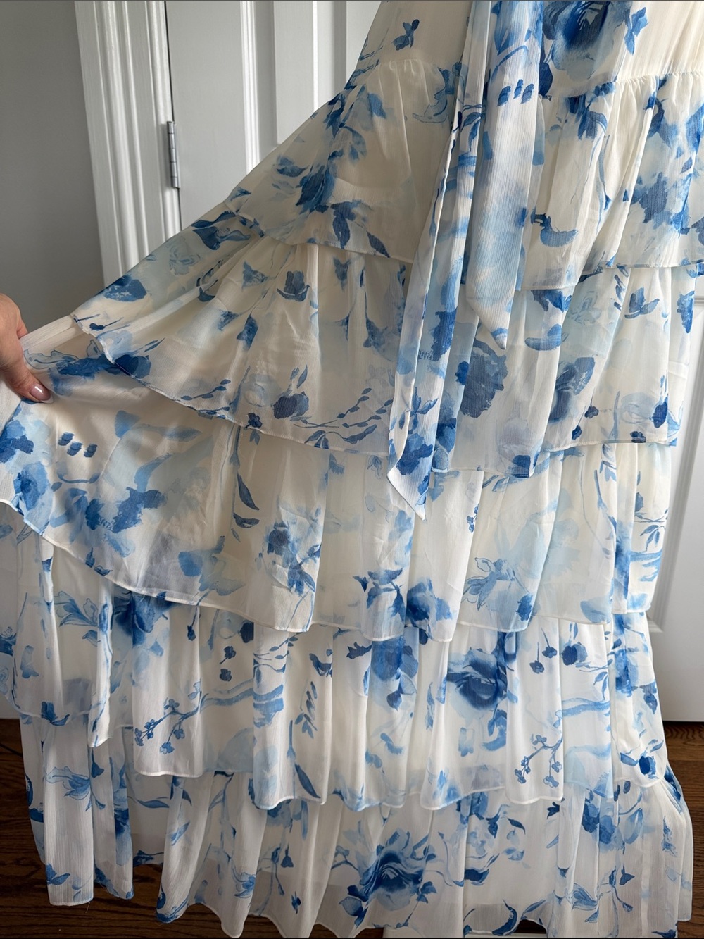 NET Ralph Lauren Floral Crinkle Georgette Tiered Wedding Guest Dress Size 16 - Picture 7 of 17